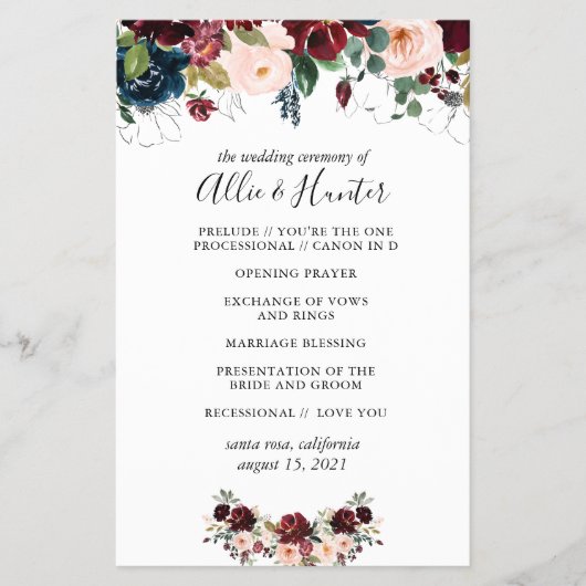 Winter Floral Wedding Program Flyer (Vorne)