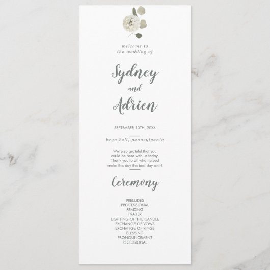 Winter Floral Wedding Program Programm (Vorderseite)