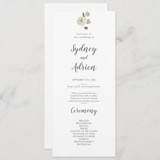 Winter Floral Wedding Program Programm (Vorne/Hinten)