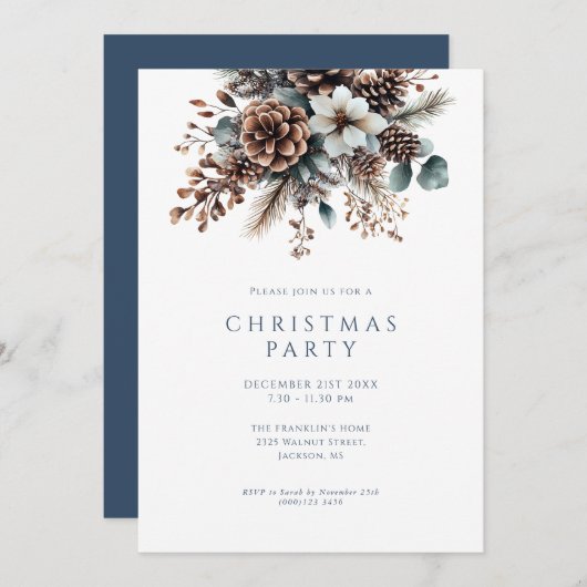 Winter Floral Weihnachtsfeier Feiertagskarte (Vorne/Hinten)