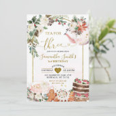 Winter Floral Weihnachtstee Dritter Geburtstag Einladung (Stehend Vorderseite)