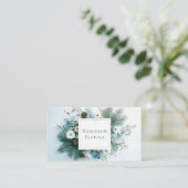Winter Floral White and Blue Pine Cone Gold Frame Visitenkarte (Stehend Vorderseite)