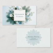 Winter Floral White and Blue Pine Cone Gold Frame Visitenkarte (Vorne/Hinten)