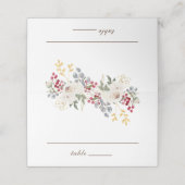 Winter Floral White Roses Red Berries Hochzeit Platzkarte (Außenseite Aufgefaltet)
