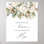 Winter Floral Wie viele Kisses Brautparty Game Poster (Vorne)