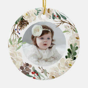Winter Floral Wreath Feiertagsschmuck Keramik Ornament