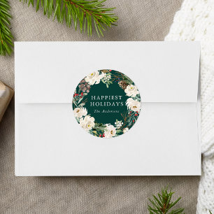 Winter Floral Wreath Green Personalisiert Holiday Runder Aufkleber