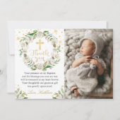 Winter Floral Wreath Taufe Foto Danke Karte (Vorderseite)