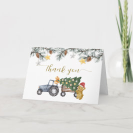Winter Floral X'mas Tree Tractor Bear Baby Shower Dankeskarte