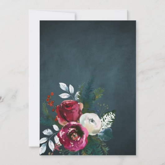 Winter florale elegante burgundy Abschlussfeier Einladung (Rückseite)