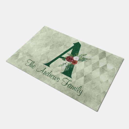 Winter florale Illustrierte Letter A Personalisier Fußmatte (Schrägansicht)