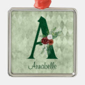Winter florale Illustrierte Letter A Personalisier Ornament Aus Metall (Vorne)