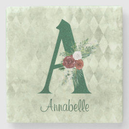 Winter florale Illustrierte Letter A Personalisier Steinuntersetzer