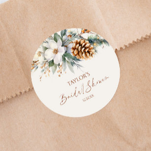 Winter Florale Kiefer Brautparty Runder Aufkleber
