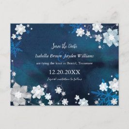 Winter florale Navy Blue Wedding retten das Datum Ankündigungspostkarte