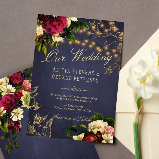 Winter florale Tinkelleuchten Marineblatt Einladung