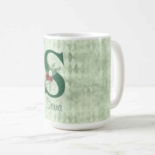 Winter floraler Illustrierter Letter S Personalisi Kaffeetasse (VorderseiteRechts)