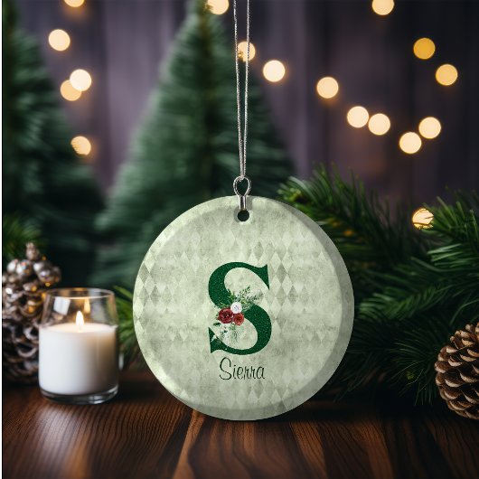 Winter floraler Illustrierter Letter S Personalisi Keramik Ornament