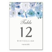 Winter Florals: Blue White Wedding Tischnummer (Rückseite)