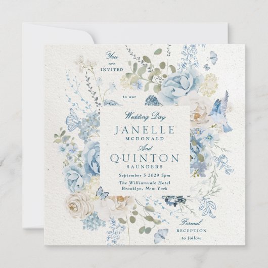 Winter Florals Cotswold Romantischer Platz Hochzei Einladung (Vorderseite)