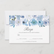 Winter Florals: Elegant Blue White Wedding RSVP