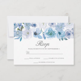 Winter Florals: Elegant Blue White Wedding RSVP