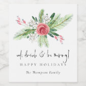 Winter Florals essen Drink sein Name glücklichen U Weinetikett (Einzelnes Label)