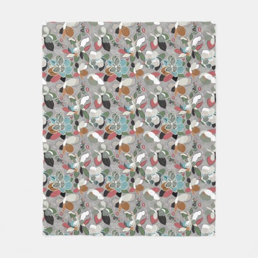 Winter Florals Grau Black Red Fleecedecke (Vorderseite)