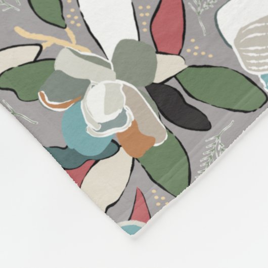 Winter Florals Grau Black Red Fleecedecke (Ecke)