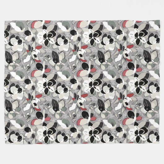 Winter Florals Gray Black Fleecedecke (Vorderseite (Horizontal))