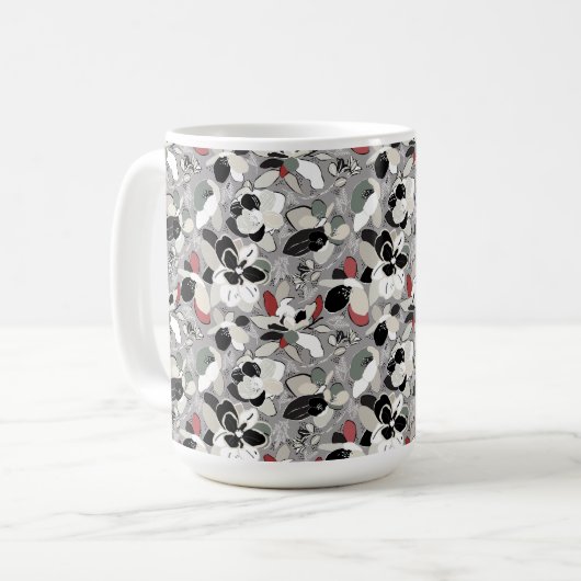 Winter Florals Gray Black Kaffeetasse (Vorderseite Links)