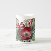 Winter Florals Green Red White erweitert Porzellantasse (Vorderseite)