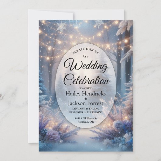 Winter Florals in Mattierten Pines Hochzeit Einladung (Vorderseite)