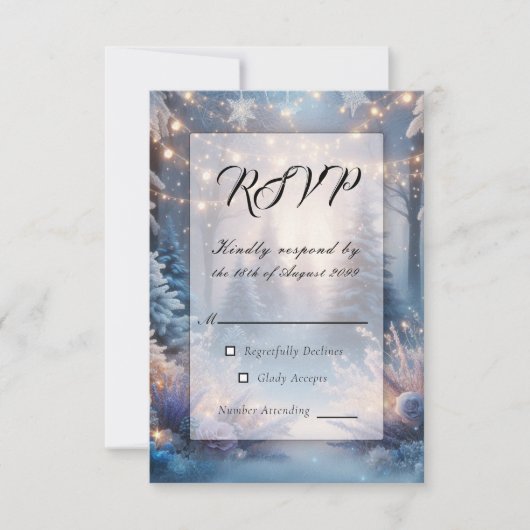 Winter Florals in Mattierten Pines Hochzeit RSVP Karte (Vorderseite)