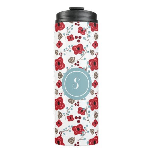 Winter Florals Poppies and Berries Monogram Thermosbecher (Vorderseite)