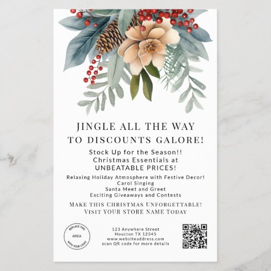 Winter Florals Store Christmas Angebote QR Code Flyer (Vorne)