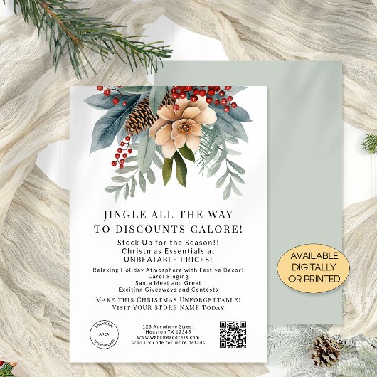 Winter Florals Store Christmas bietet QR Code Card Einladung