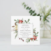 Winter Florals und Evergreen Baby Dusche Einladung (Stehend Vorderseite)