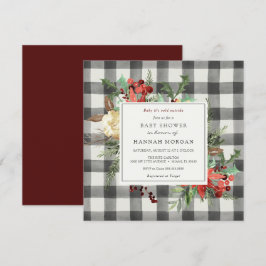 Winter Florals und Evergreen Kariert Baby Dusche Einladung