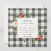 Winter Florals und Evergreen Kariert Brautparty Einladung (Vorderseite)