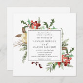 Winter Florals und Evergreen Wedding Einladung (Vorne/Hinten)