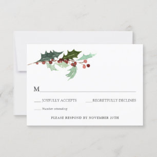 Winter Florals und Evergreen Wedding RSVP Einladung