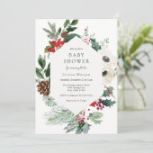 Winter Florals und Greenery Baby Dusche Einladung (Stehend Vorderseite)
