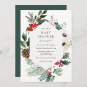 Winter Florals und Greenery Baby Dusche Einladung (Vorne/Hinten)