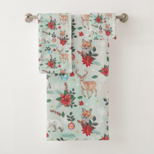 Winter Florest Animals Weihnachtsmuster Badhandtuch Set