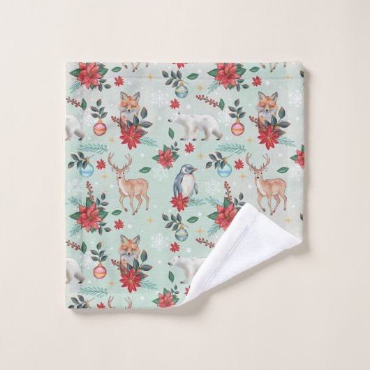 Winter Florest Animals Weihnachtsmuster Badhandtuch Set (Waschlappen)