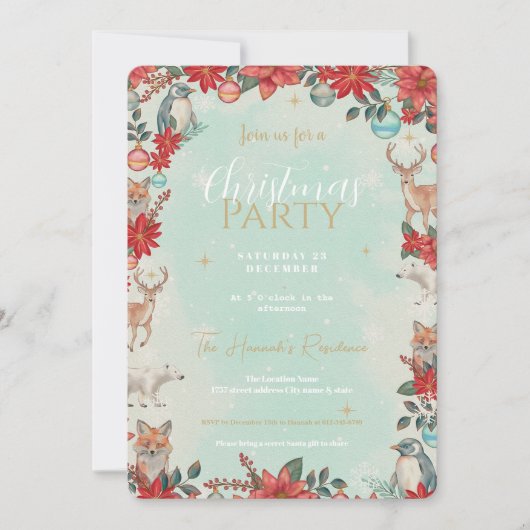 Winter Florest Animals Weihnachtsmuster Einladung (Vorderseite)