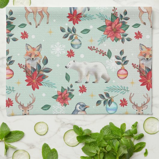 Winter Florest Animals Weihnachtsmuster Geschirrtuch (Gefaltet)