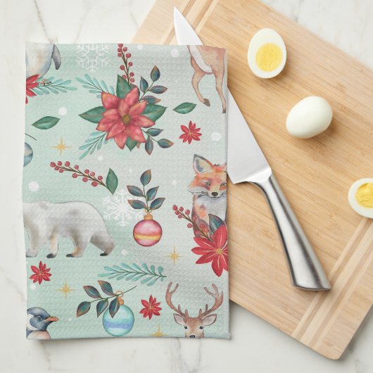 Winter Florest Animals Weihnachtsmuster Geschirrtuch (Viertel Falte)