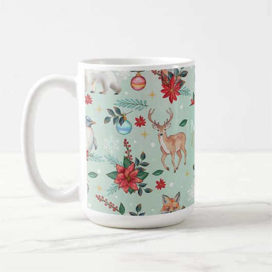 Winter Florest Animals Weihnachtsmuster Kaffeetasse (Links)